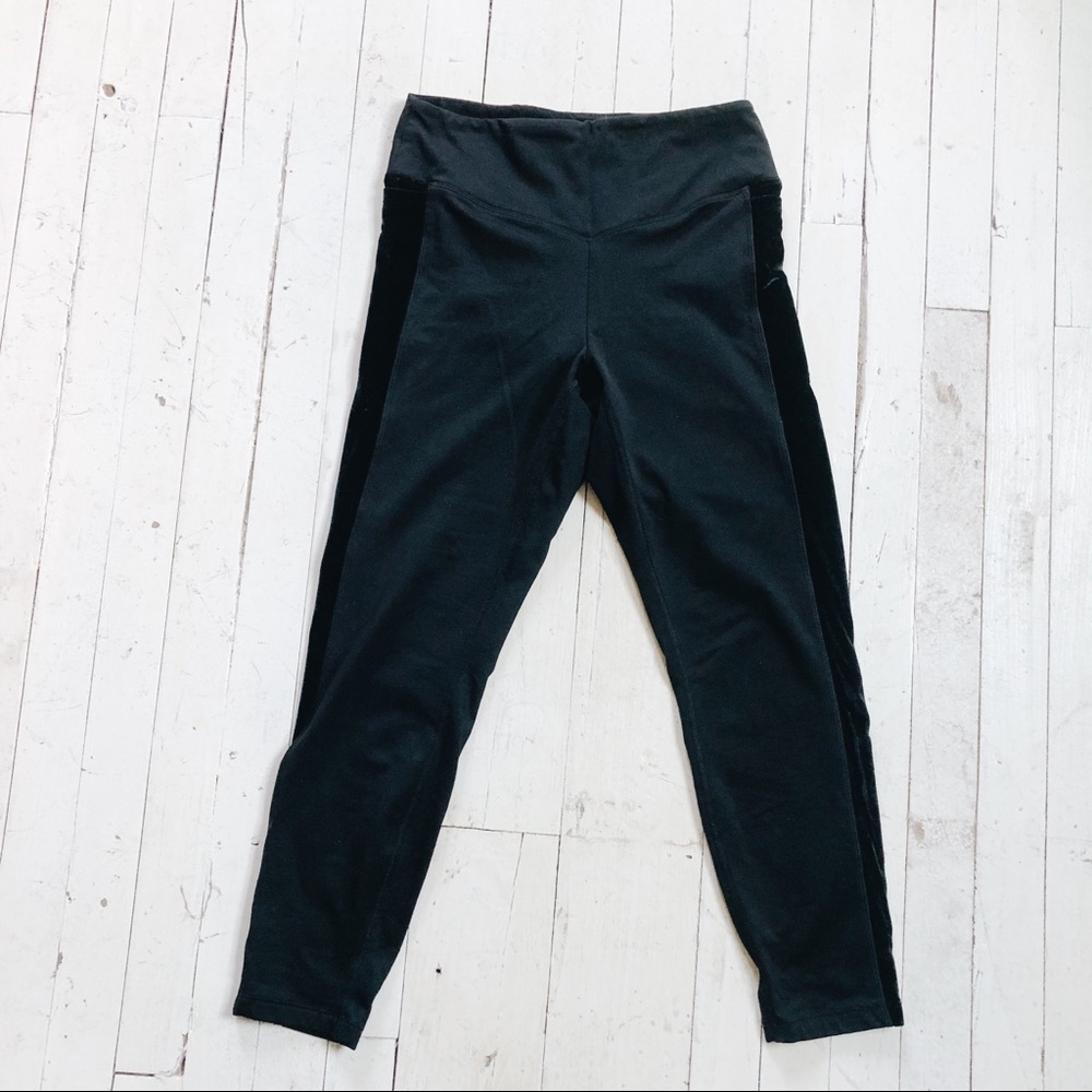 PINK leggings / tights. Black w/ velvet panel side